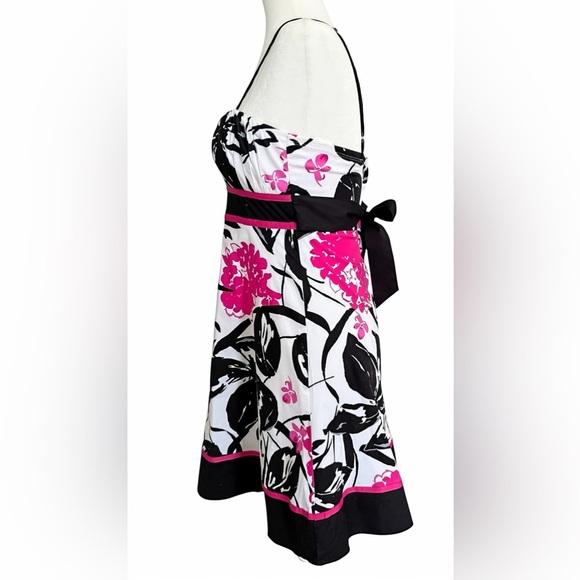 Speechless Dress Juniors 3 Black White Pink Floral Empire Waist A-Line Bow Back - Picture 2 of 9